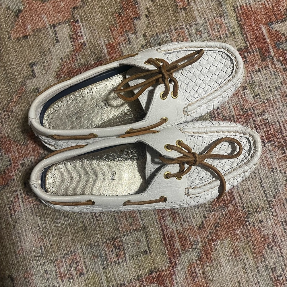 Sperry White Leather Boat Shoes